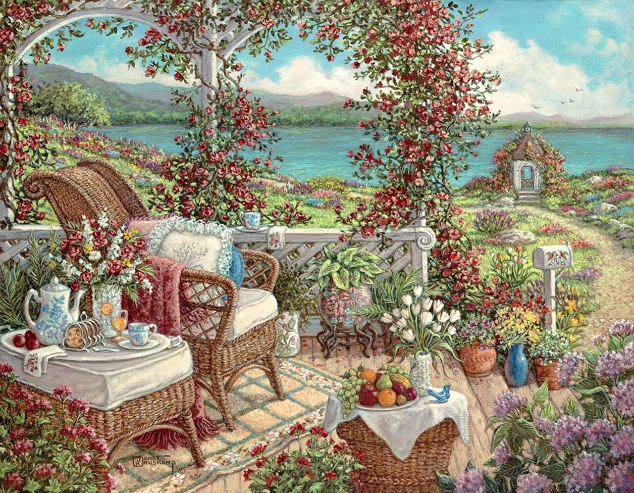 Breakfast On The Veranda Poster Print by Janet Kruskamp # 54106